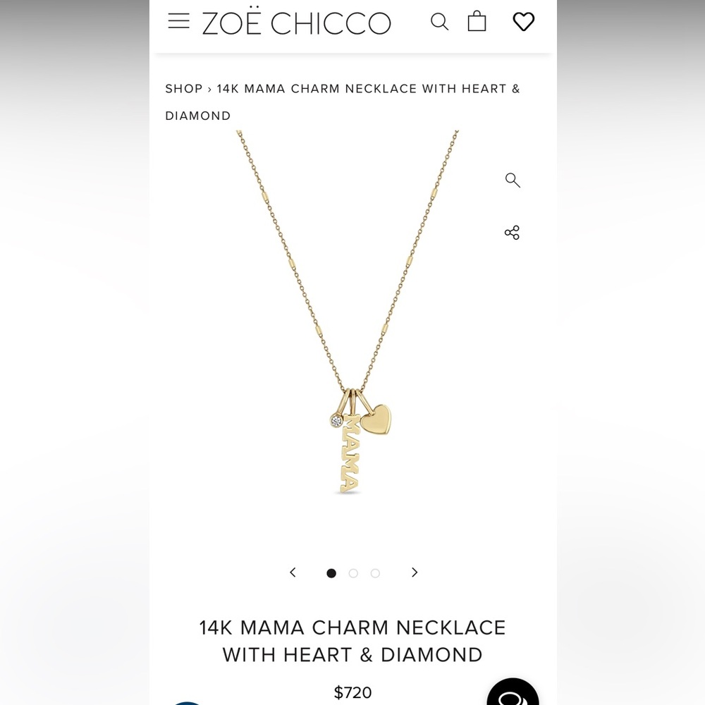 ZOE CHICCO 14K MAMA CHARM NECKLACE WITH HEART & DIAMOND